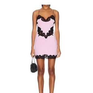 Alexander Wang Pink Mini Slip Dress with Black Lace Trim